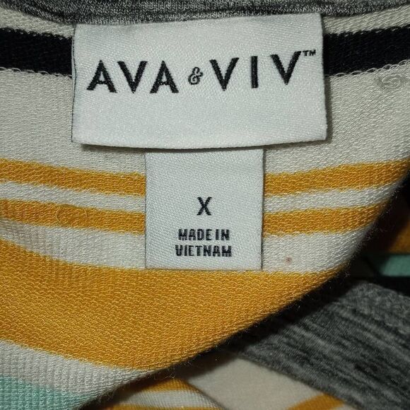 AVA & VIV YELLOW, GRAY, & MINT STRIPE T-SHIRT DRESS SZ.X - Picture 6 of 8